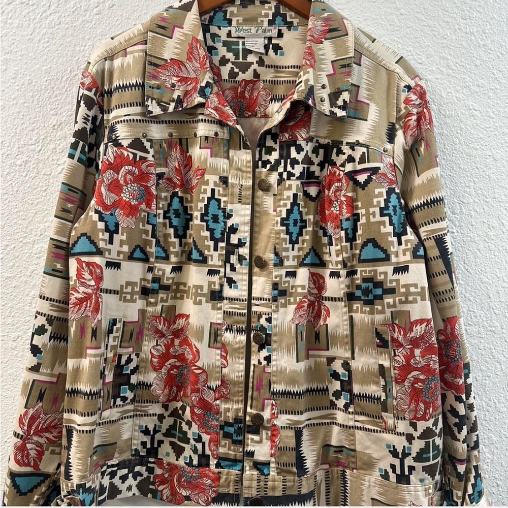 Red and Blue Jean Jacket with Floral Fusion